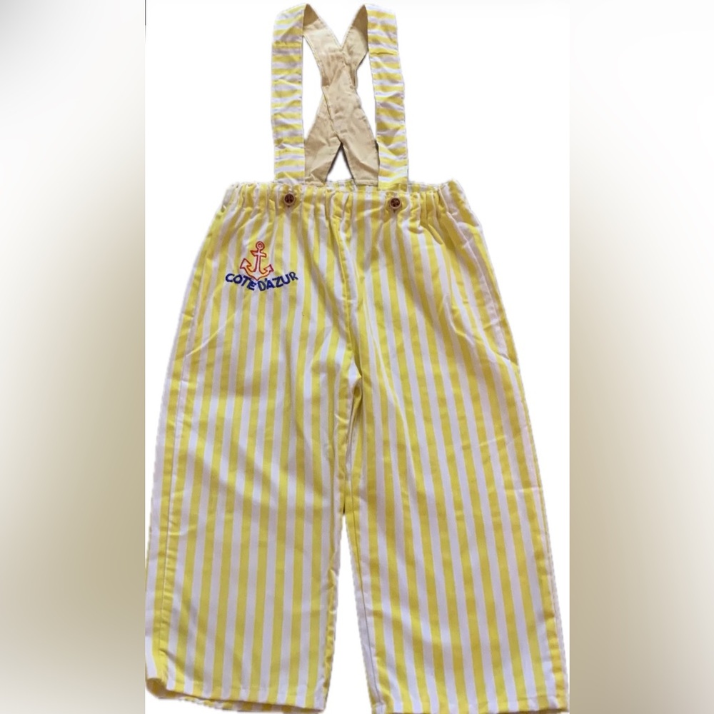 Vintage Yellow and White Striped Kids Overalls